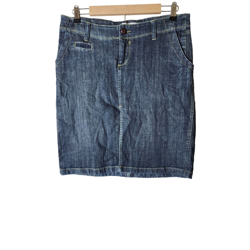 MNG JEANS Blue Denim Front Slit Straight Classic Skirt SZ 8